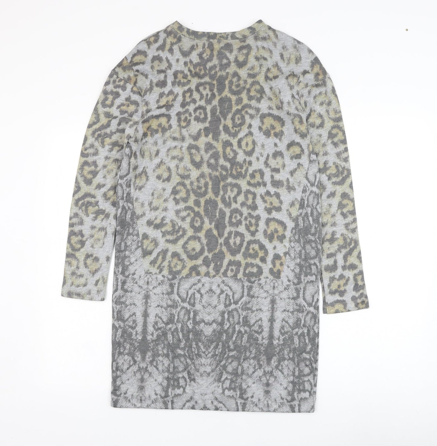 Zara Womens Grey Animal Print Cotton Jumper Dress  Size S  Round Neck Pullover