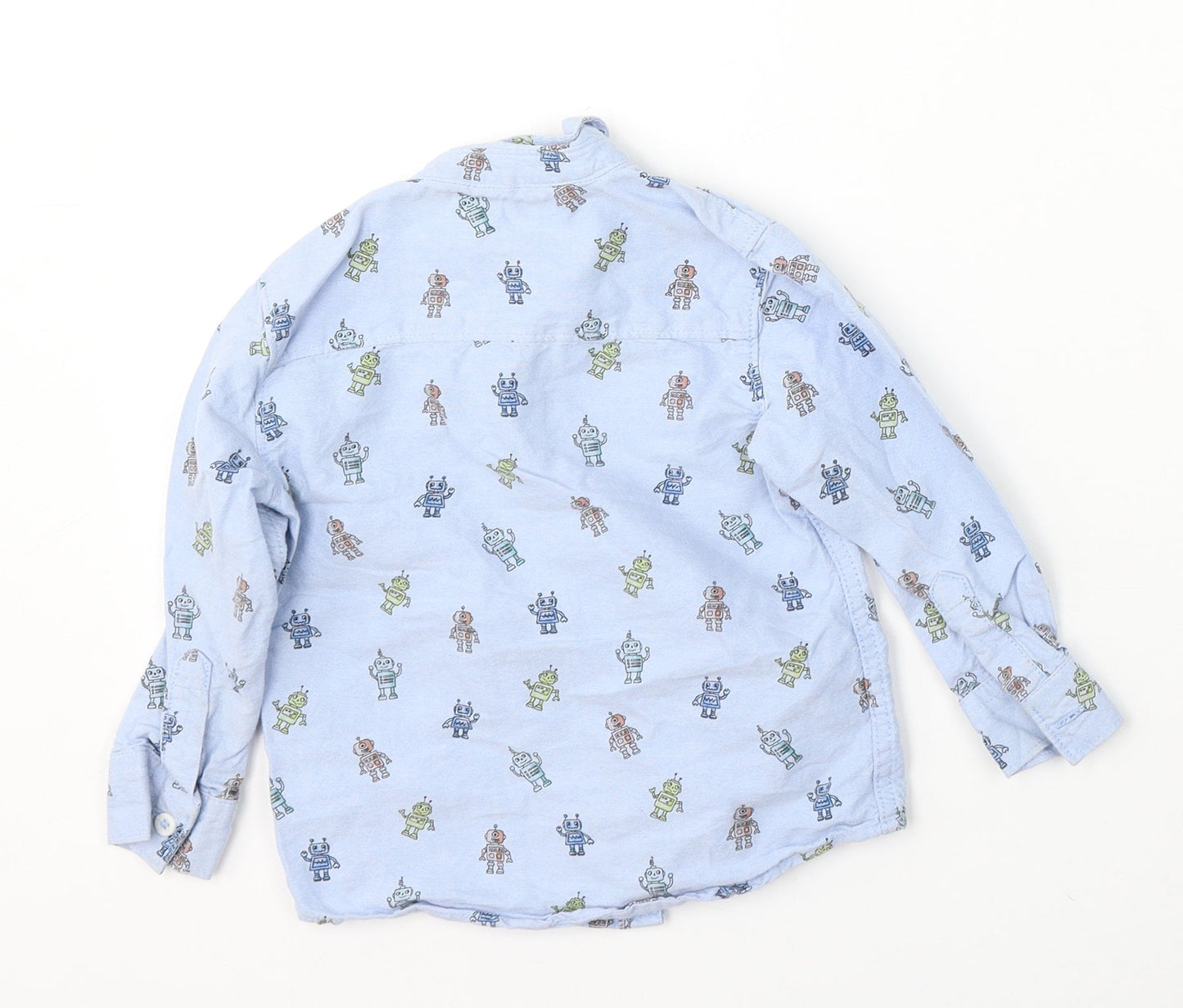 F&F Boys Blue Geometric Cotton Basic Button-Up Size 2-3 Years Collared Button