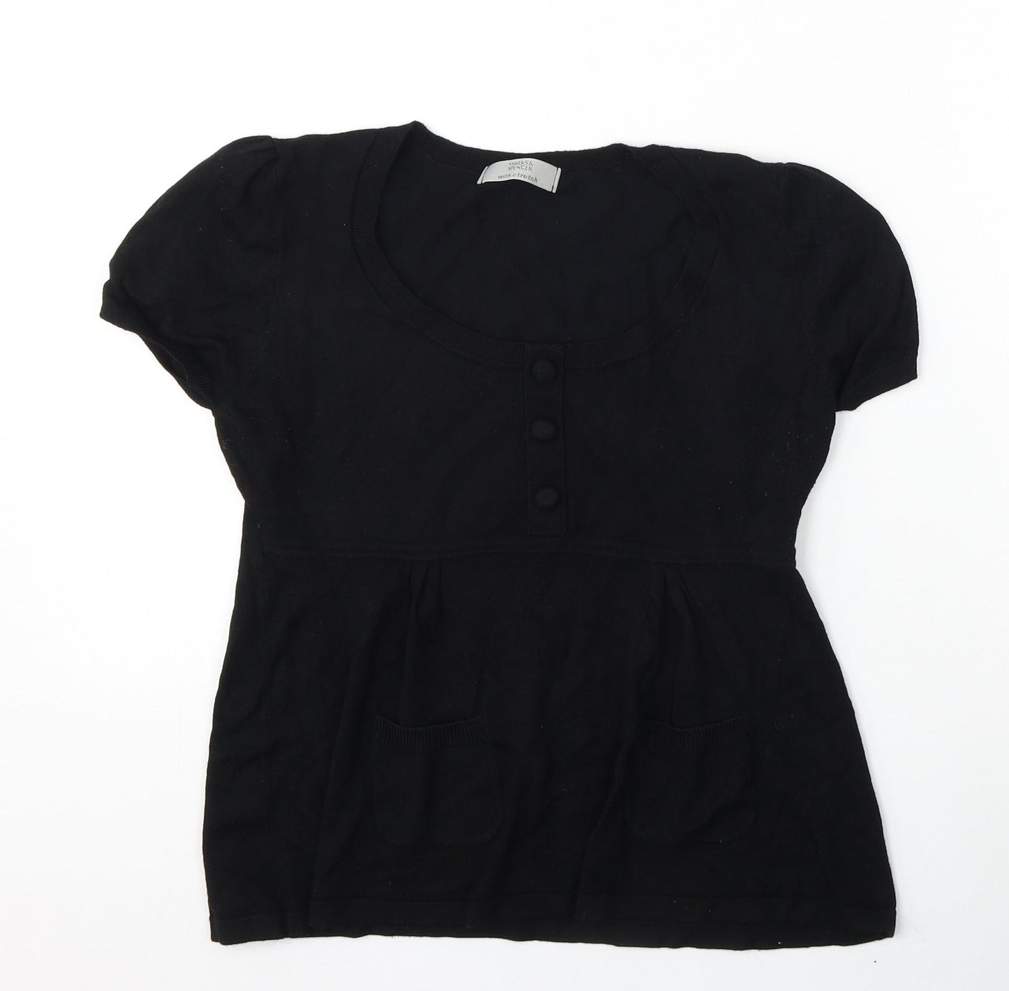 Marks and Spencer Womens Black Round Neck  Viscose Pullover Jumper Size 12