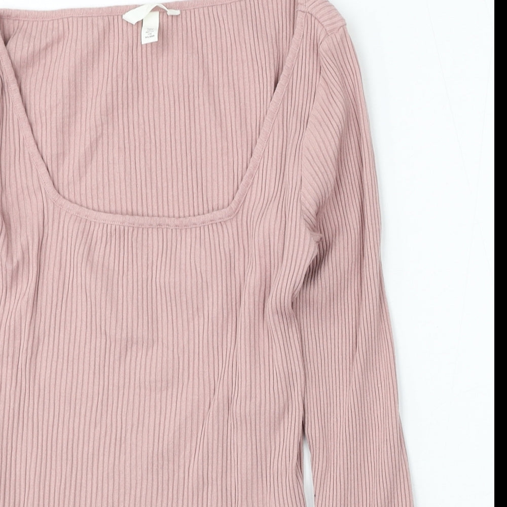H&M Womens Pink Square Neck  Cotton Pullover Jumper Size S