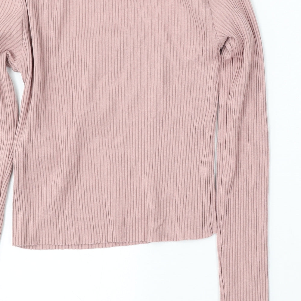 H&M Womens Pink Square Neck  Cotton Pullover Jumper Size S