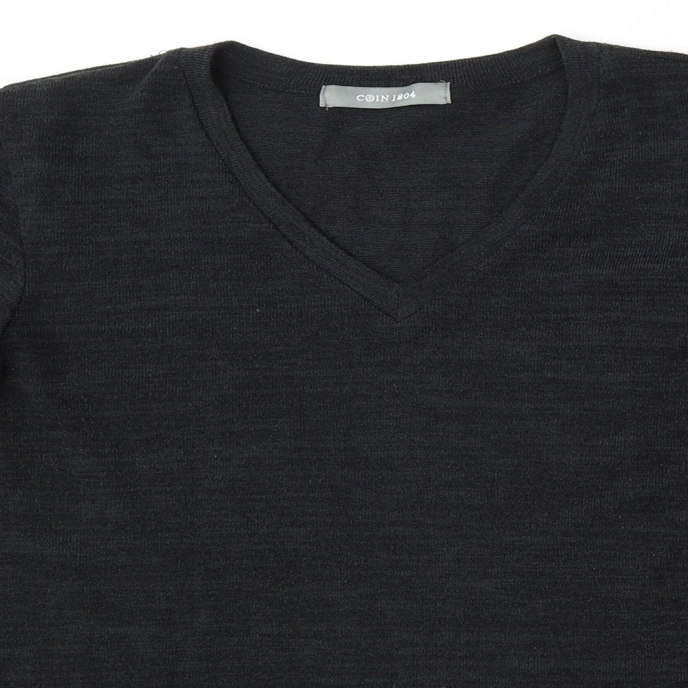 COIN 1804 Womens Black Round Neck  Polyester Pullover Jumper Size L