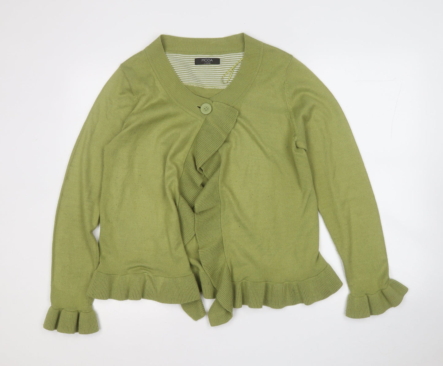 Moda Womens Green Round Neck  Acrylic Cardigan Jumper Size 14