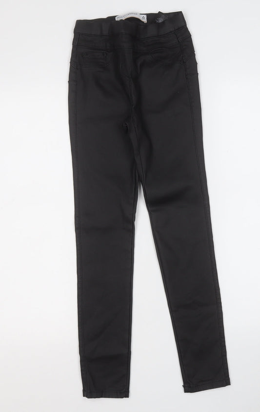 NEXT Womens Black  Polyester Jegging Trousers Size 6 L25 in Regular  - Pleather