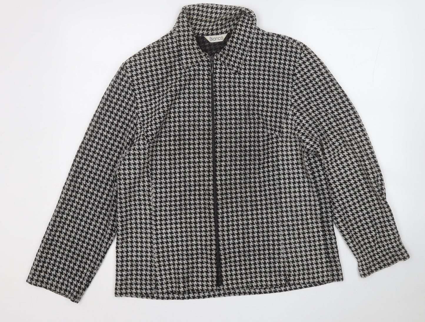 Bianco Womens White Collared Plaid Viscose Full Zip Jumper Size 14