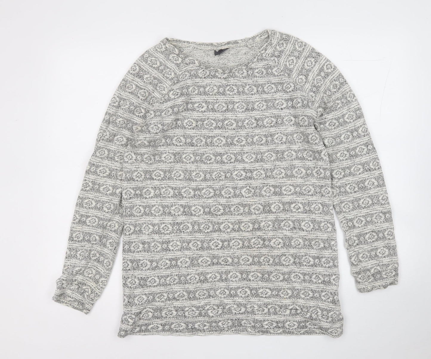 Sparkle & Fade Womens White Round Neck Geometric Cotton Pullover Jumper Size M
