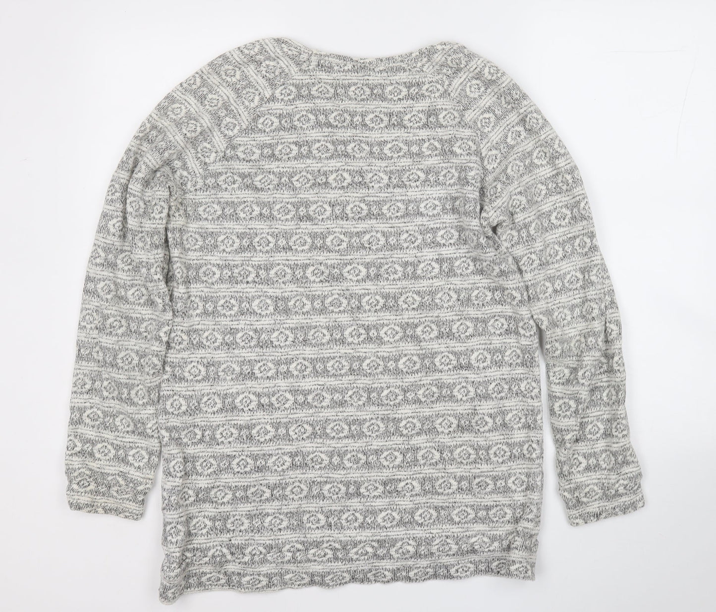 Sparkle & Fade Womens White Round Neck Geometric Cotton Pullover Jumper Size M