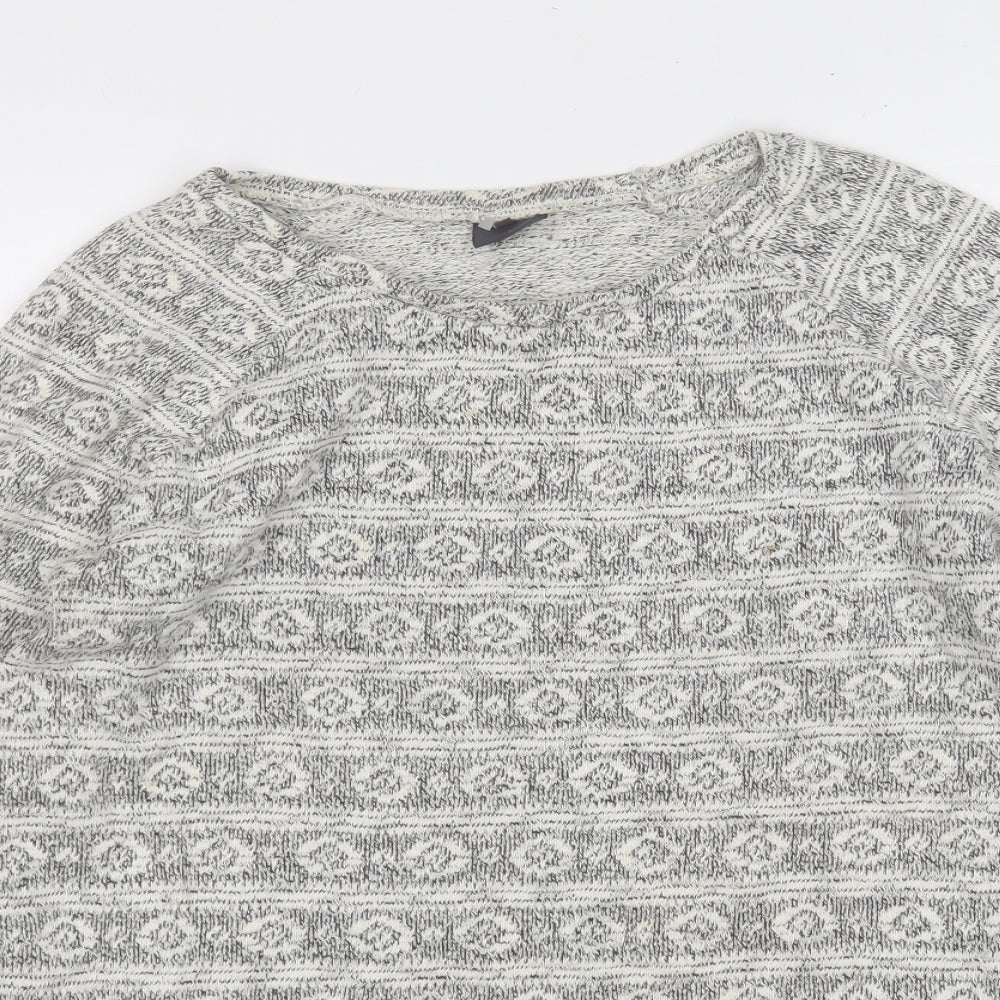Sparkle & Fade Womens White Round Neck Geometric Cotton Pullover Jumper Size M