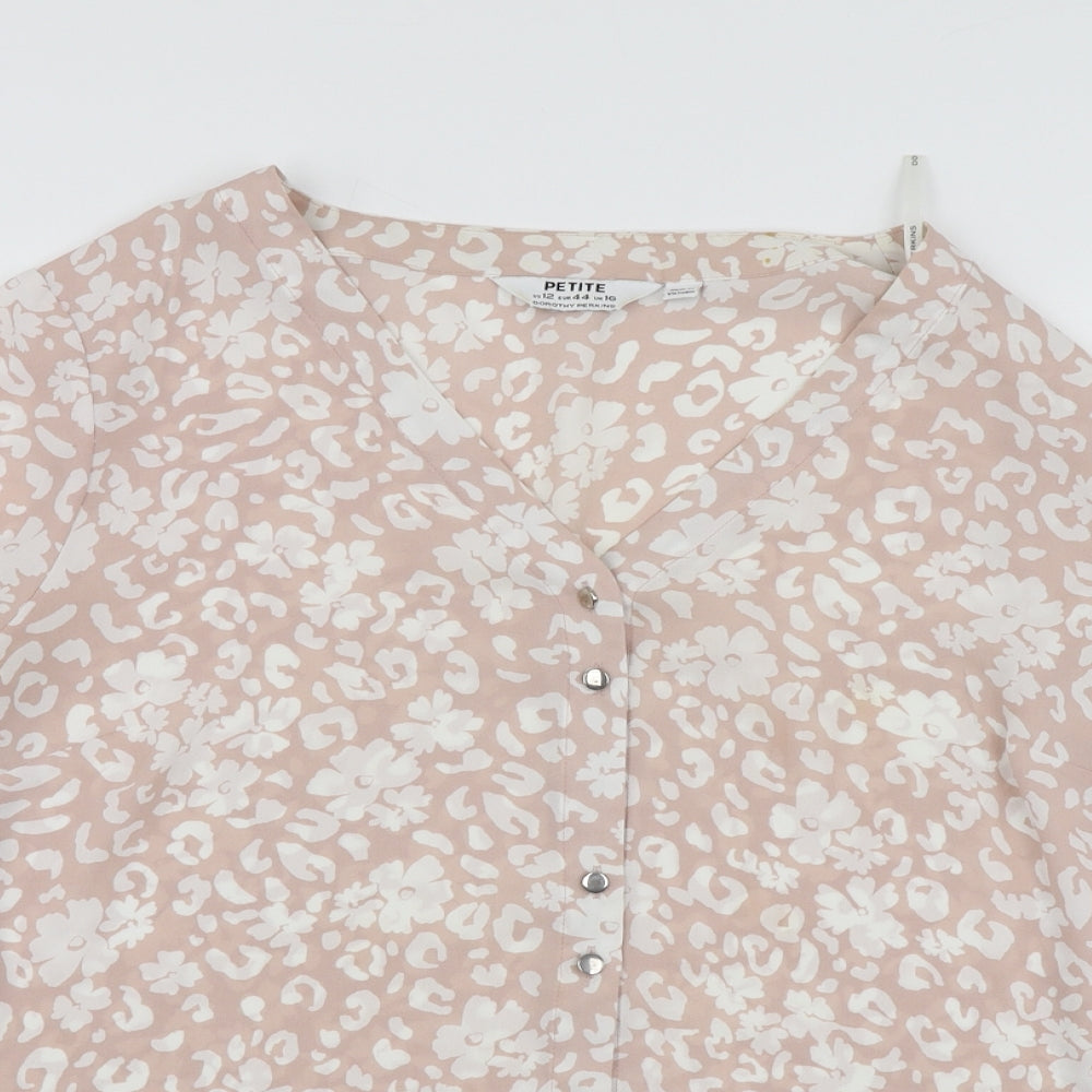 Dorothy Perkins Womens Pink Animal Print Polyester Basic Blouse Size 12 Round Neck