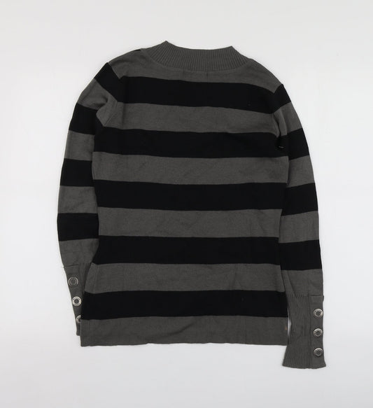 AriZona Womens Grey V-Neck Striped Acrylic Pullover Jumper Size 14