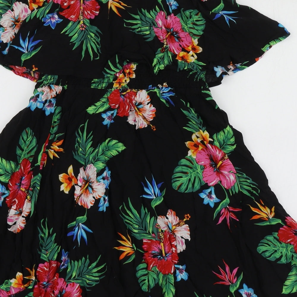 New Look Womens Black Floral Polyester Mini  Size 8  Square Neck