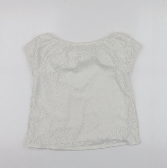 H&M Girls White  Cotton Basic Blouse Size 13-14 Years Square Neck