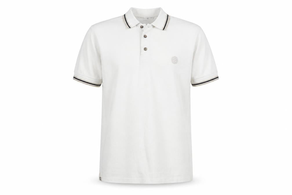 James Harvest Mens White  Cotton  Polo Size L Collared Button