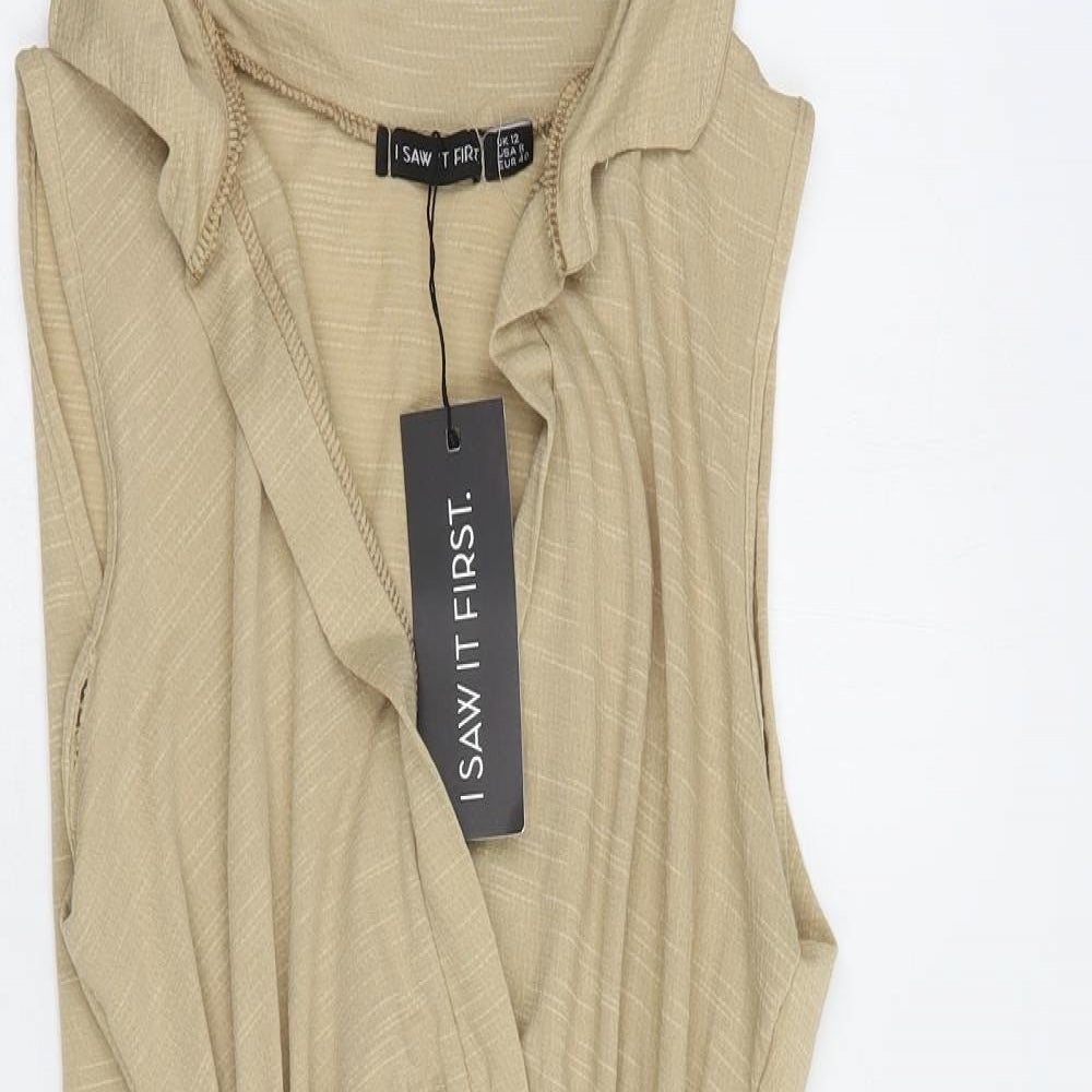 I Saw It F Womens Beige  Polyester Mini  Size 12  Collared Pullover
