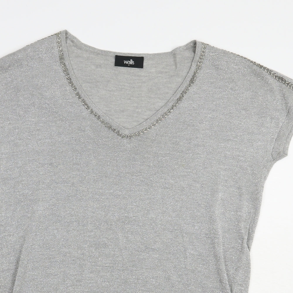 Wallis Womens Silver  Viscose Tunic Blouse Size S V-Neck