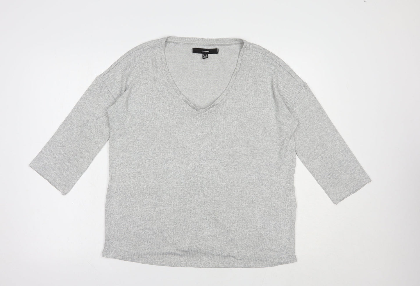 VERO MODA Womens Grey V-Neck  Polyester Pullover Jumper Size S