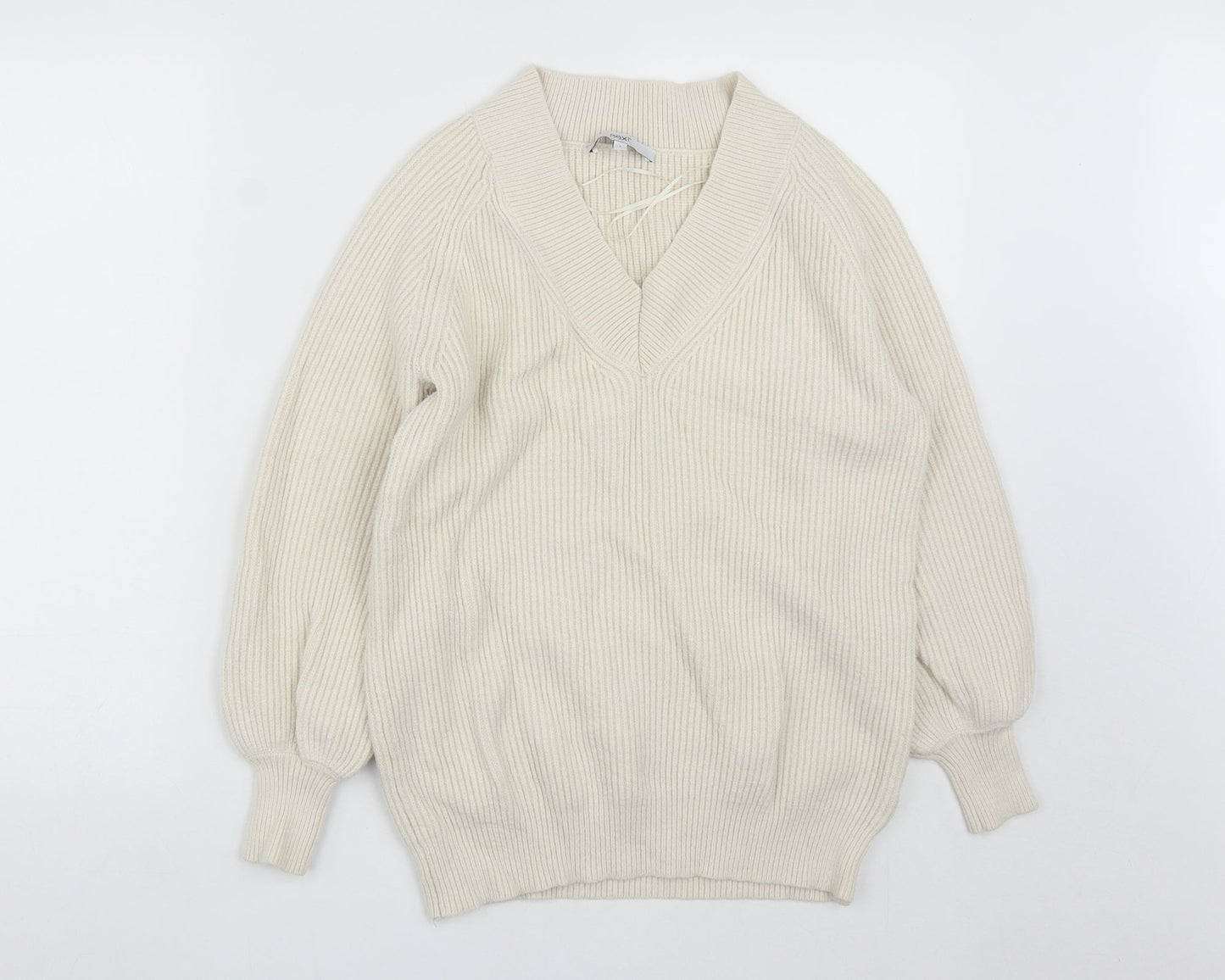 NEXT Womens White V-Neck  Viscose Pullover Jumper Size S