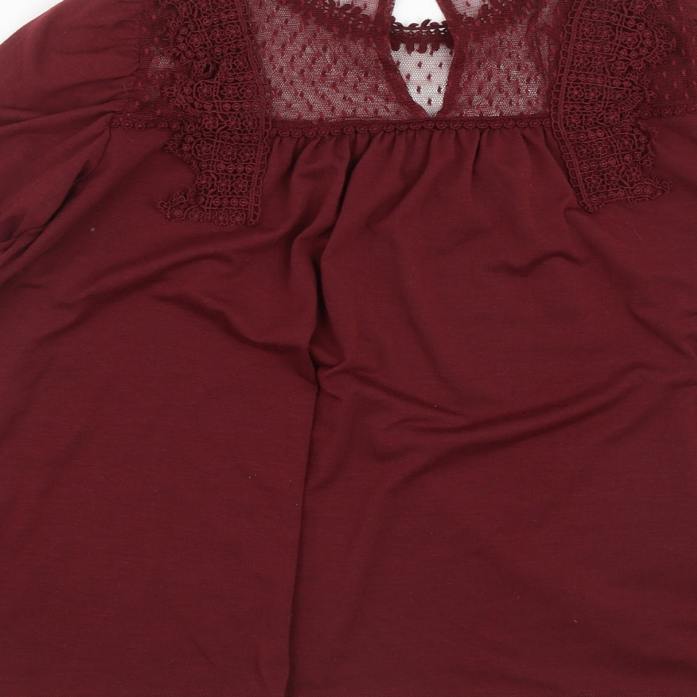 Kaleidoscope Womens Red  Polyester Basic Blouse Size 12 Round Neck