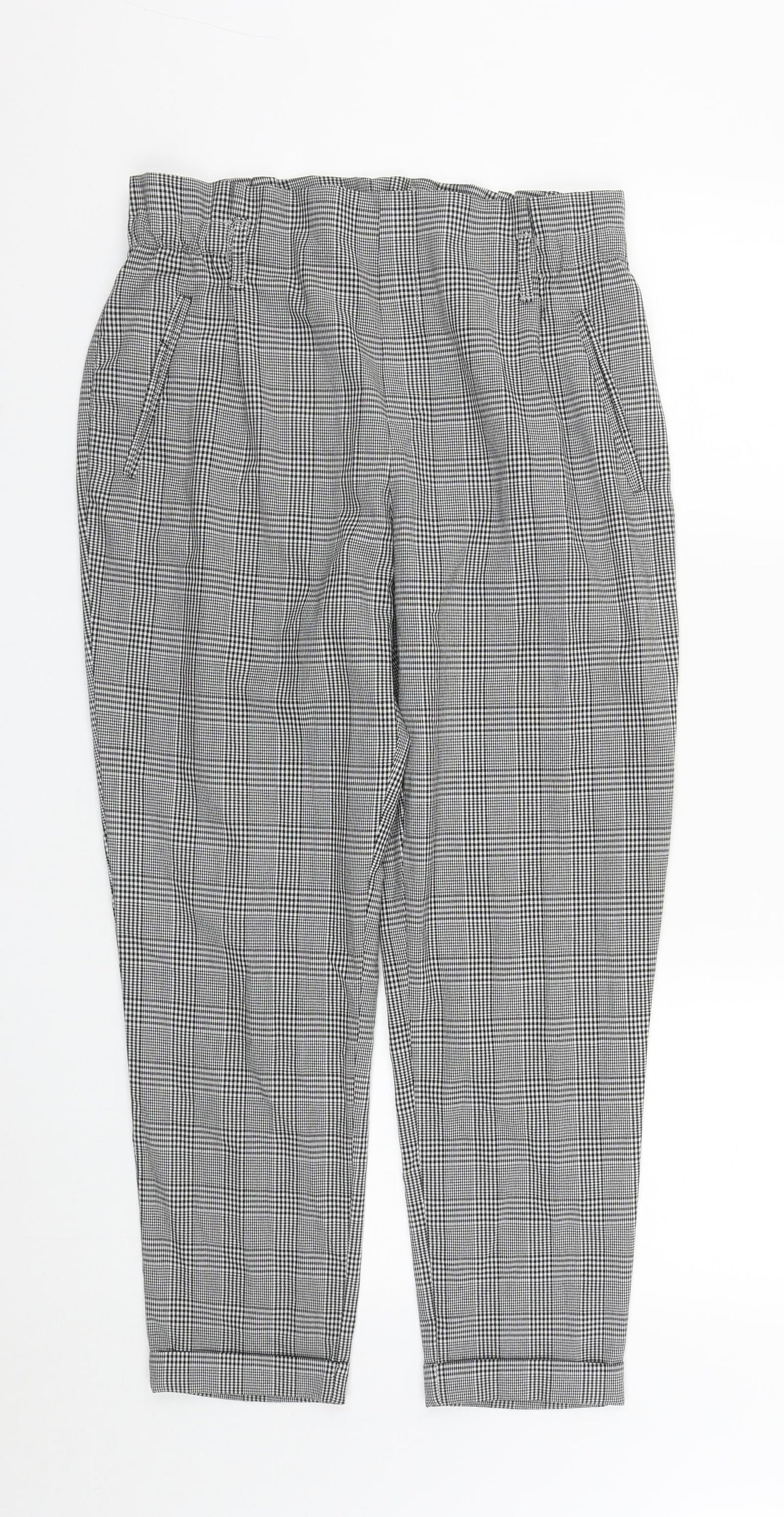Zara Womens Black Plaid Polyester Carrot Trousers Size M L27 in Regular