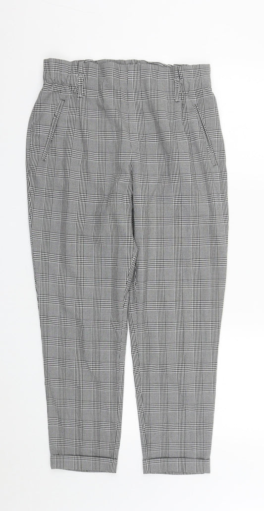 Zara Womens Black Plaid Polyester Carrot Trousers Size M L27 in Regular