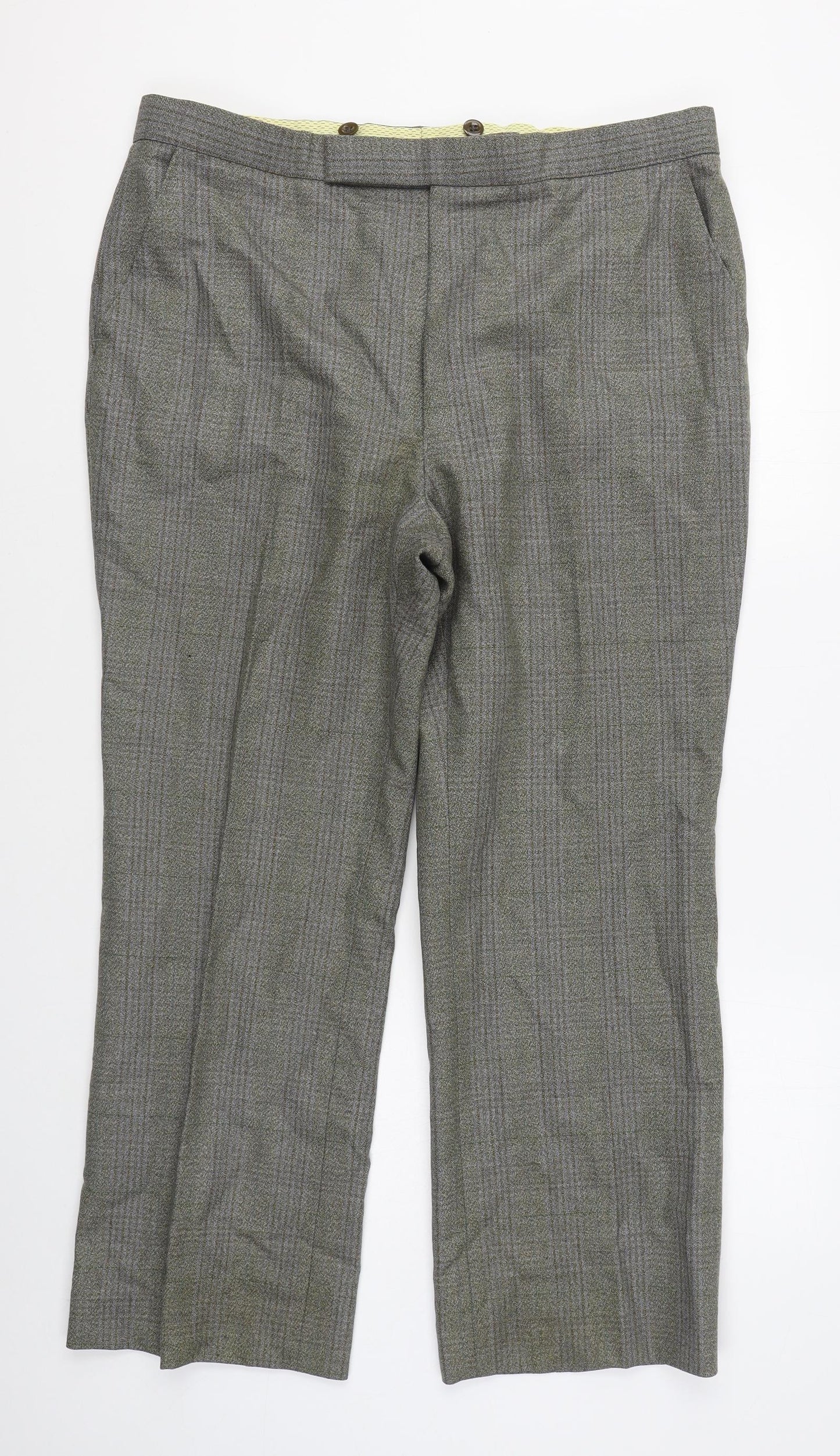 Preworn Mens Green Plaid Polyester  Suit Trousers