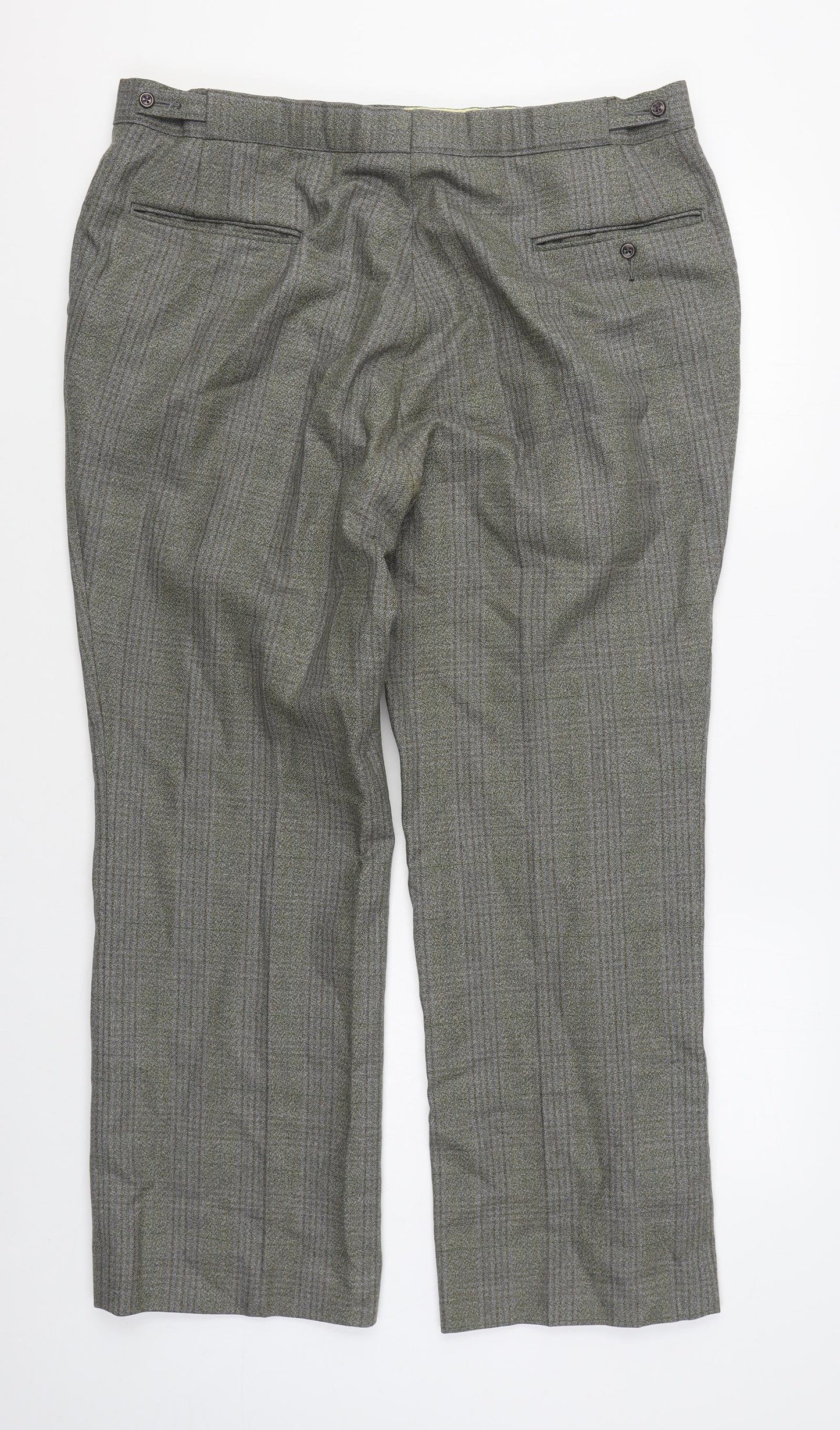 Preworn Mens Green Plaid Polyester  Suit Trousers