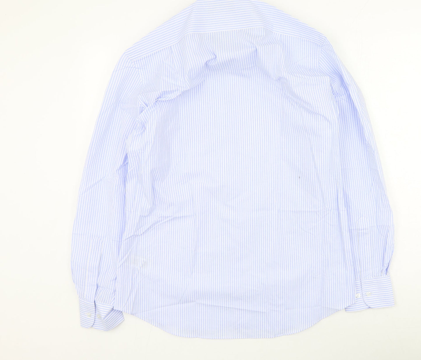 Marks and Spencer Mens Blue Striped Polyester  Button-Up Size 39 Collared