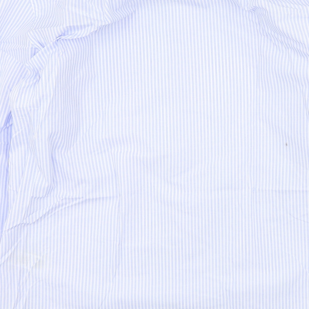 Marks and Spencer Mens Blue Striped Polyester  Button-Up Size 39 Collared