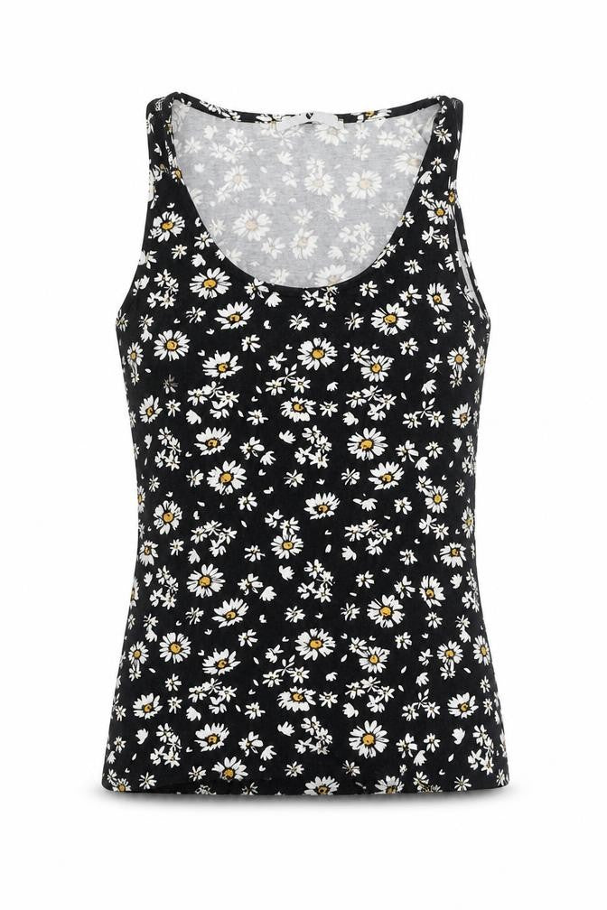 Very  Womens Black Floral Viscose Camisole Tank Size 10 Round Neck