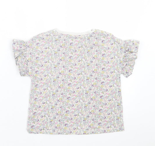 NEXT Girls Purple Floral Cotton Basic T-Shirt Size 5 Years Crew Neck Pullover