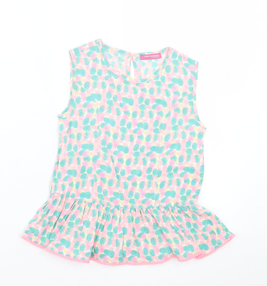 Young Dimension Girls Multicoloured Geometric Cotton Tunic Tank Size 6-7 Years Crew Neck Button