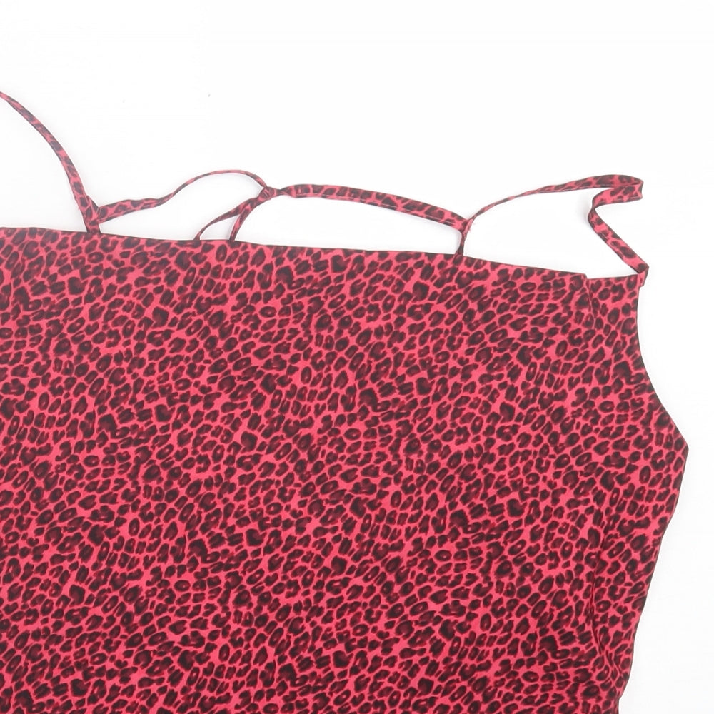Topshop Womens Pink Animal Print Polyester Basic Tank Size 10 Square Neck