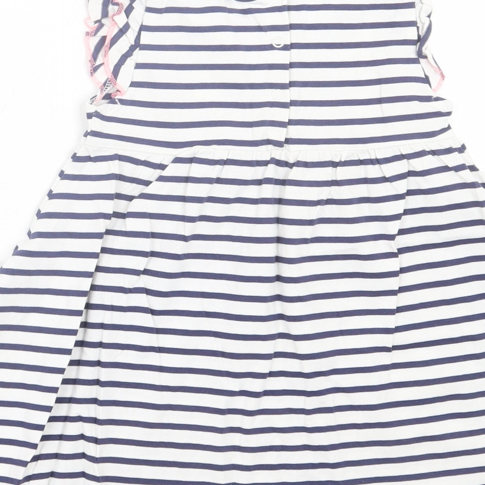 NEXT Girls White Striped Cotton A-Line  Size 12-18 Months  Crew Neck Pullover