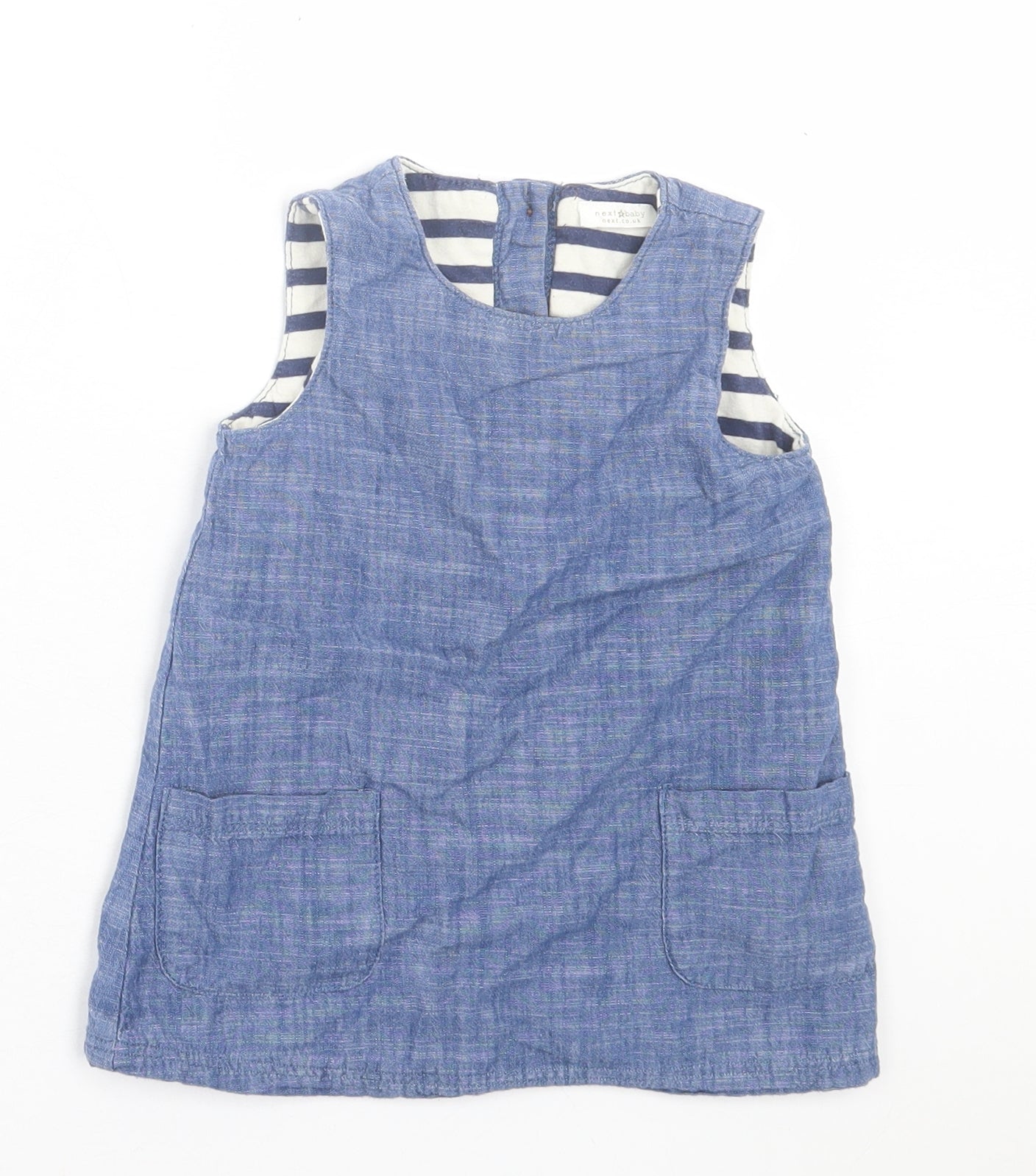 NEXT Girls Blue  Cotton A-Line  Size 9-12 Months  Crew Neck Button