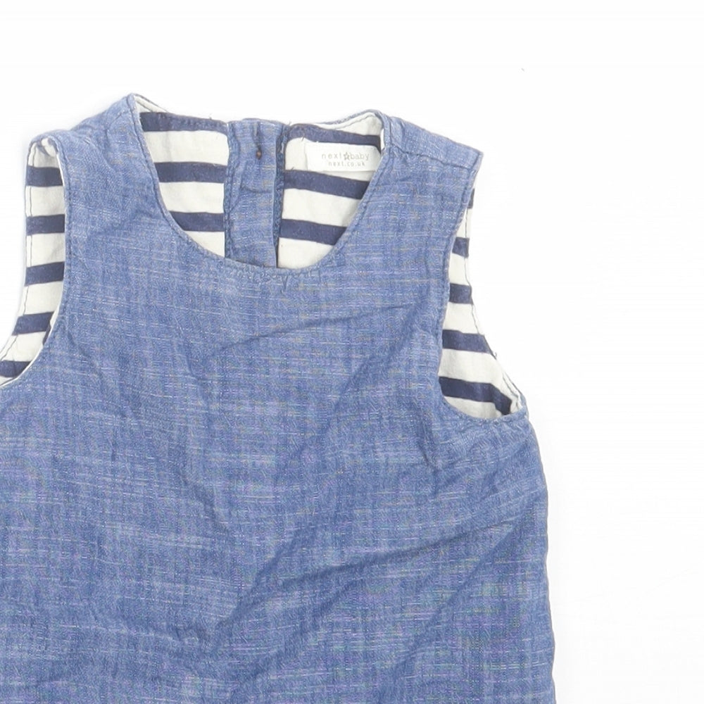 NEXT Girls Blue  Cotton A-Line  Size 9-12 Months  Crew Neck Button