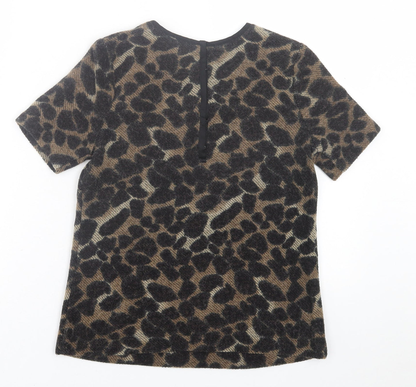 Warehouse Womens Brown Animal Print Acrylic Basic T-Shirt Size 8 Crew Neck
