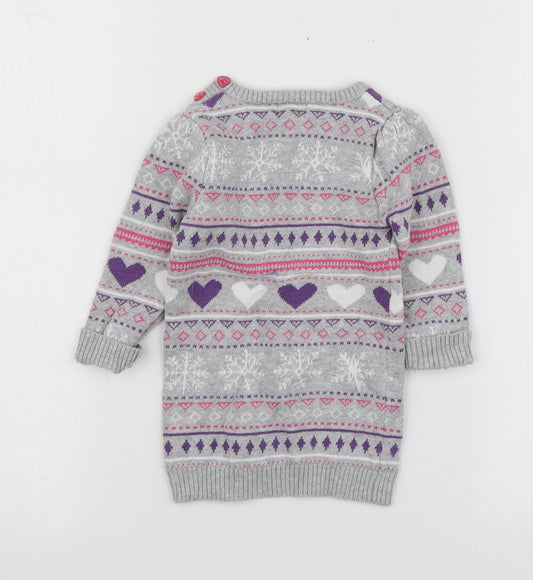 BHS Girls Grey Geometric Cotton Pullover Jumper Size 6-9 Months