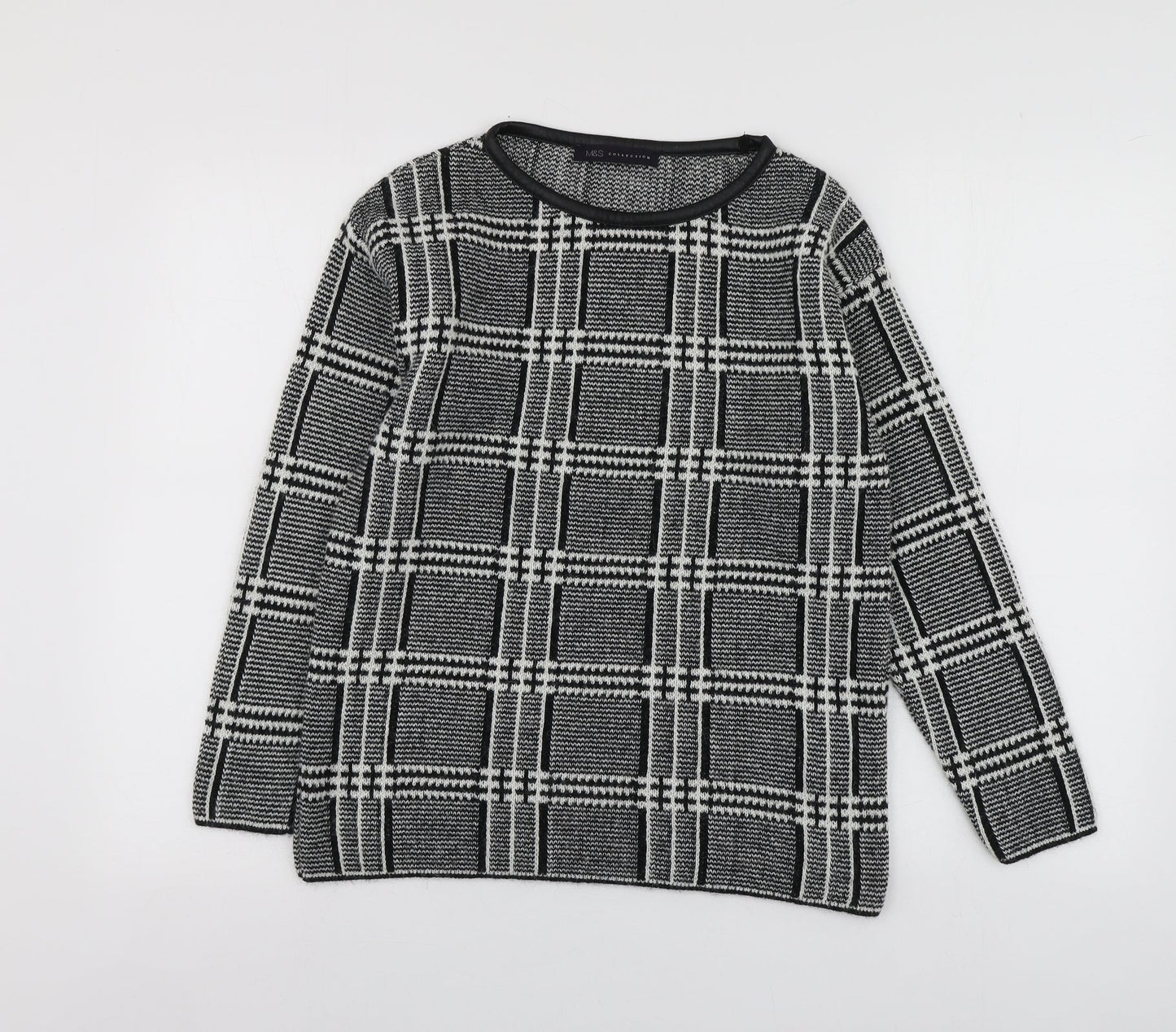 M7S Womens Black Round Neck Plaid Acrylic Pullover Jumper Size 6