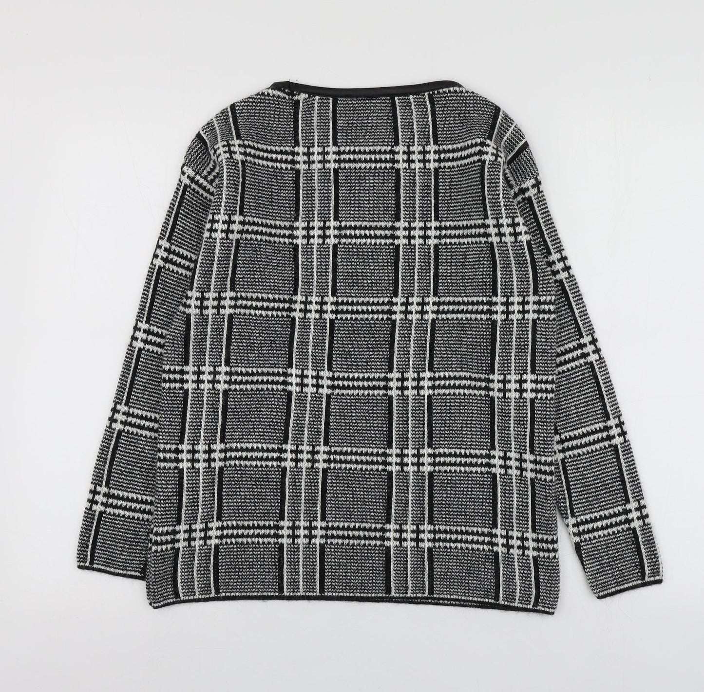 M7S Womens Black Round Neck Plaid Acrylic Pullover Jumper Size 6