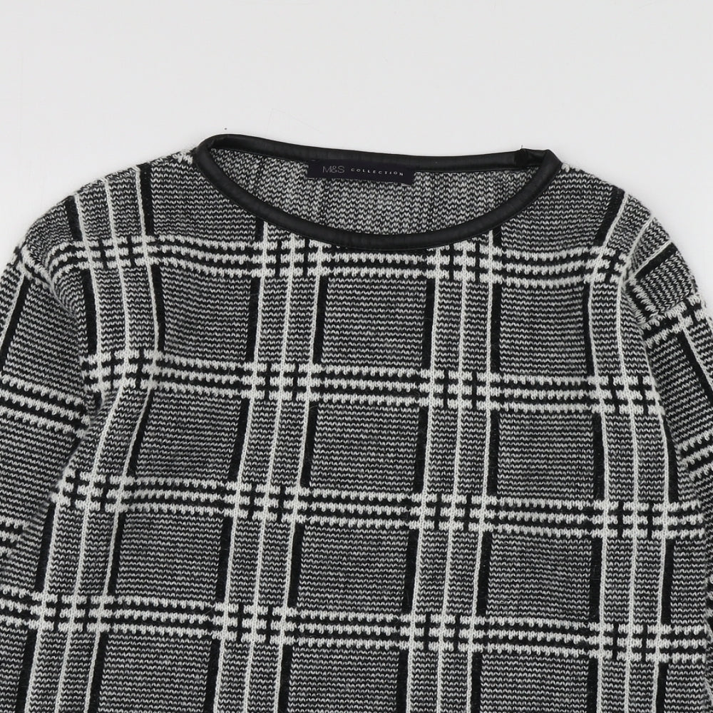 M7S Womens Black Round Neck Plaid Acrylic Pullover Jumper Size 6
