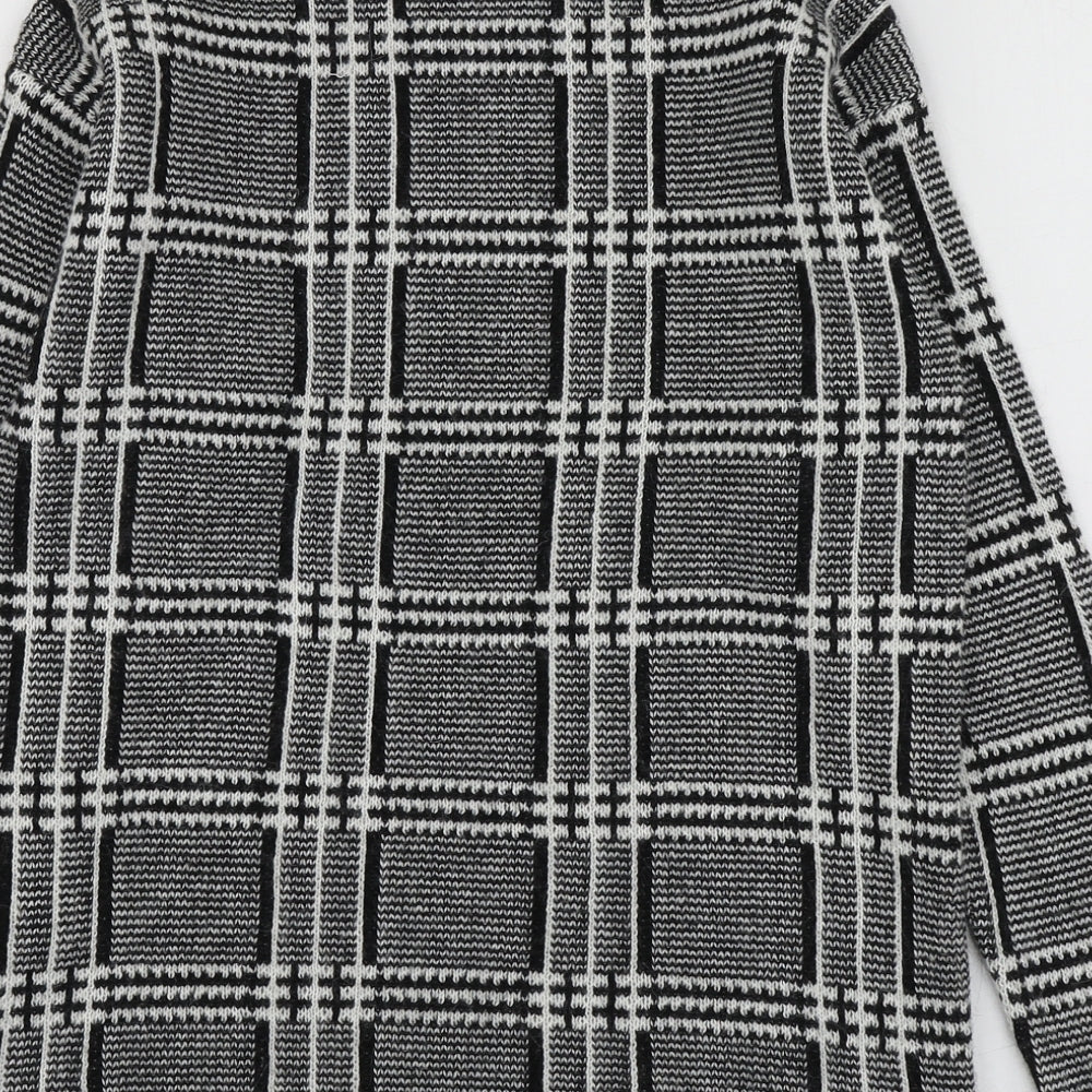 M7S Womens Black Round Neck Plaid Acrylic Pullover Jumper Size 6