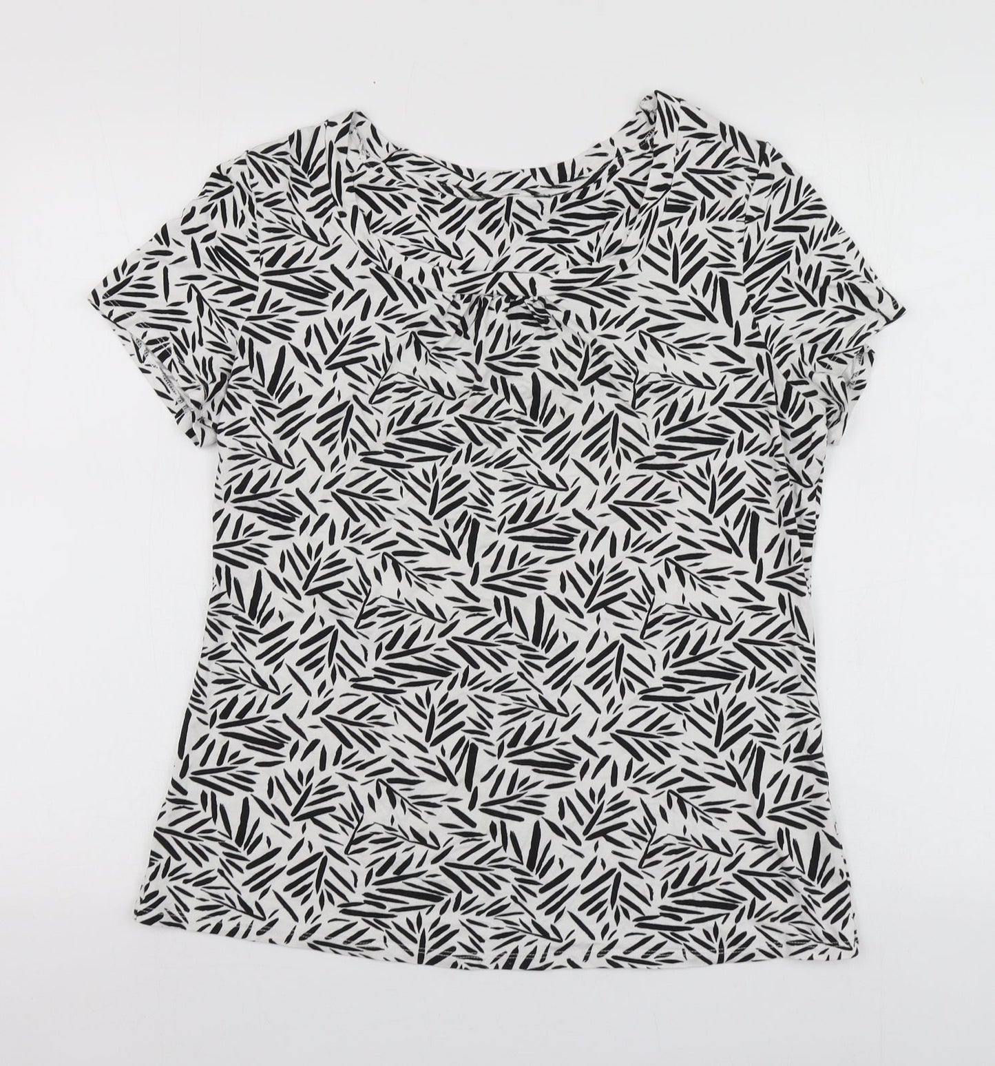 Bonmarché Womens White Geometric Viscose Basic T-Shirt Size 10 Round Neck