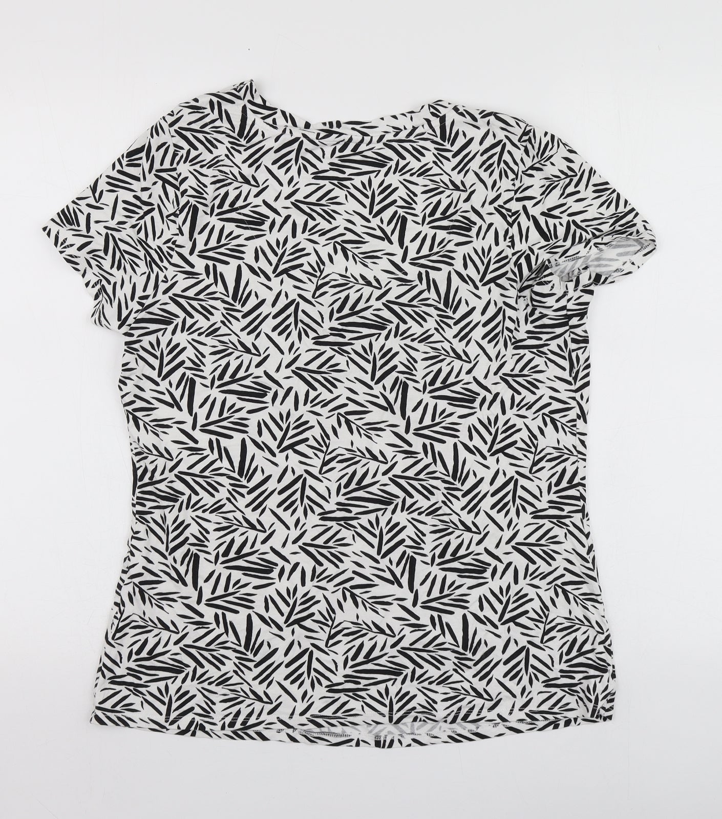 Bonmarché Womens White Geometric Viscose Basic T-Shirt Size 10 Round Neck