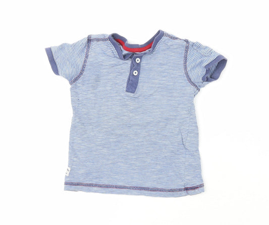 Woolworths Boys Blue Striped 100% Cotton Pullover T-Shirt Size 2-3 Years Crew Neck