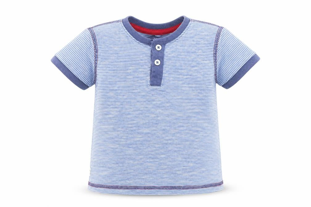 Woolworths Boys Blue Striped 100% Cotton Pullover T-Shirt Size 2-3 Years Crew Neck
