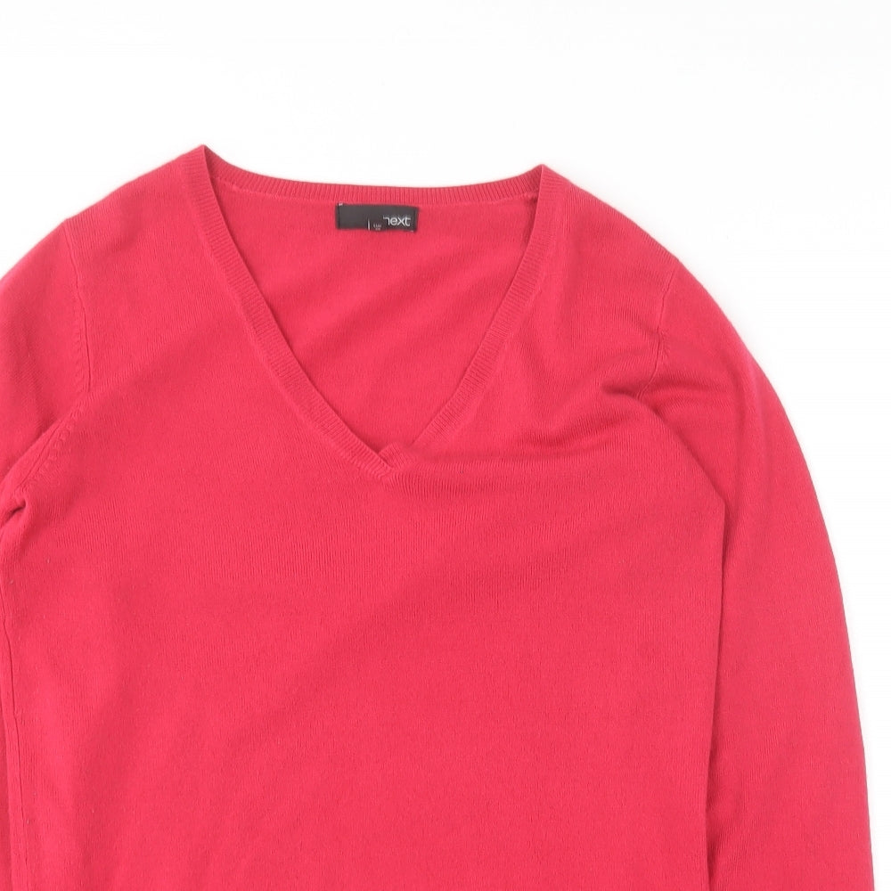 NEXT Womens Pink V-Neck  Acrylic Pullover Jumper Size 8