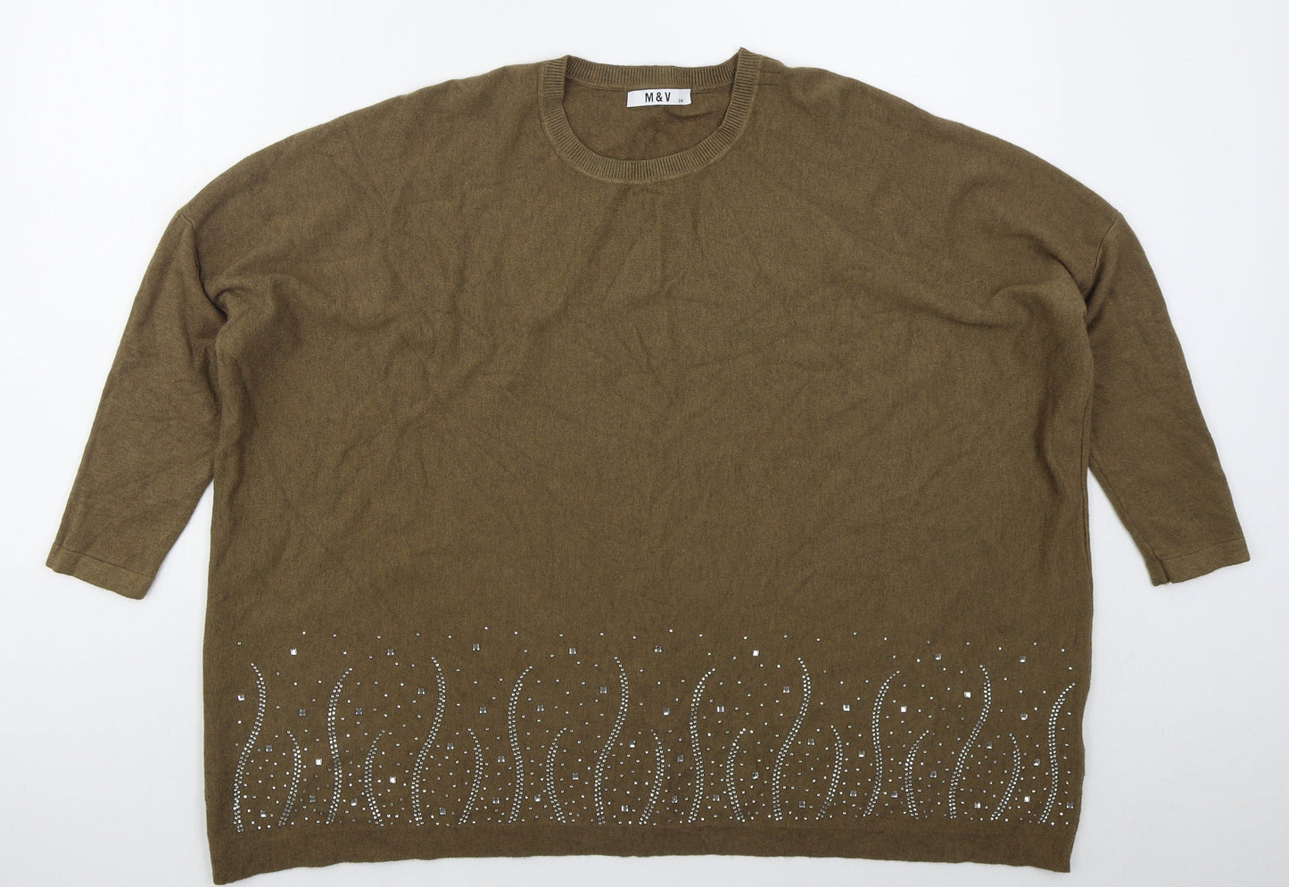 M&C Womens Brown Crew Neck  Nylon Pullover Jumper Size M