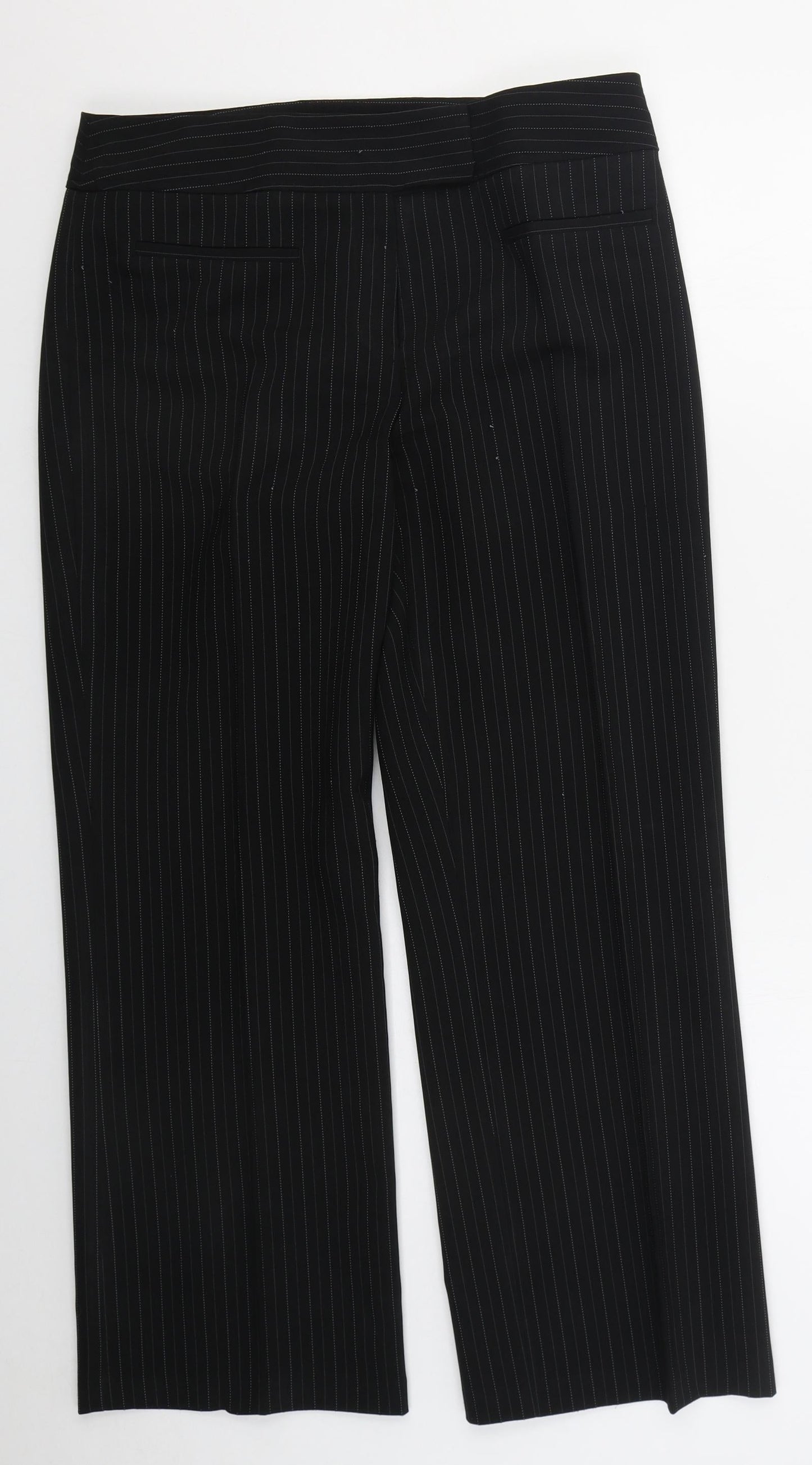 Evie Womens Black Striped Polyester Trousers  Size 12 L28 in Regular Hook & Eye