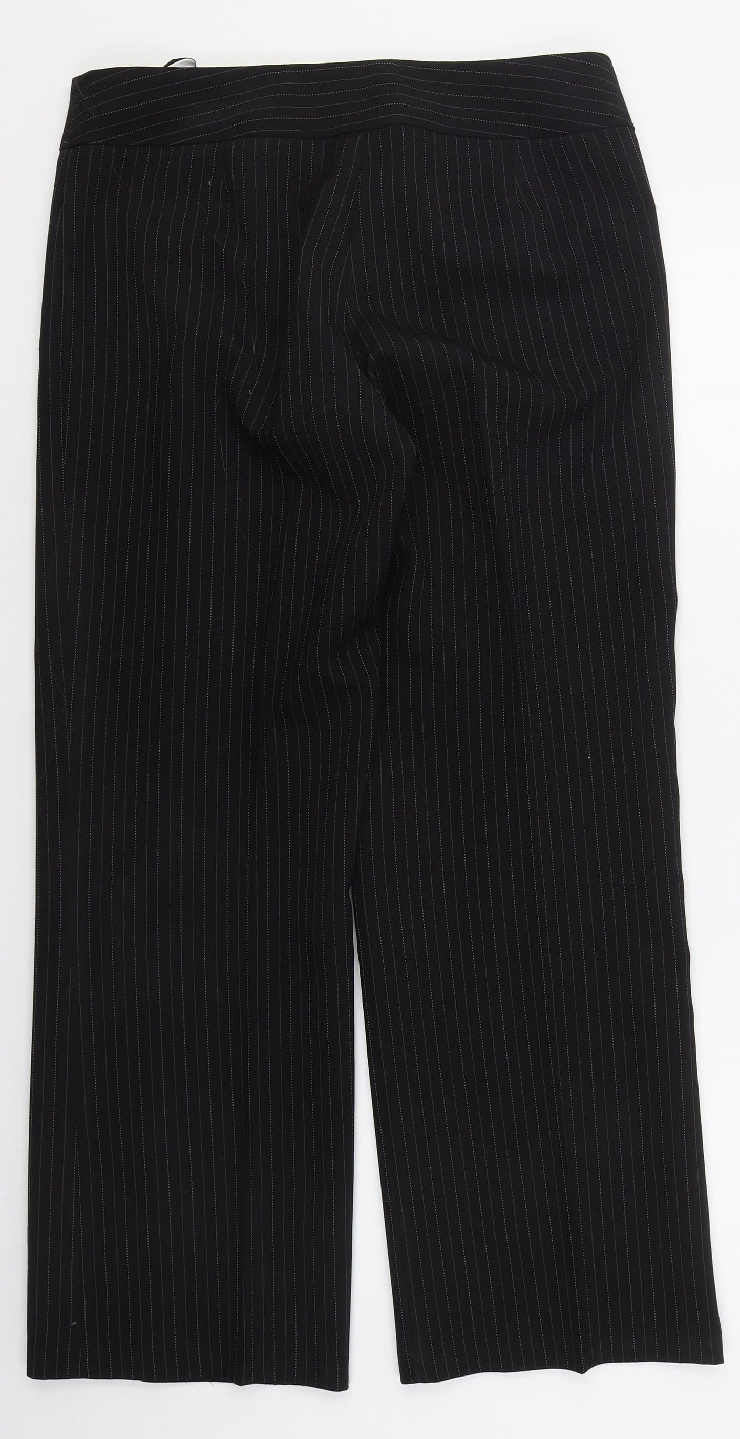 Evie Womens Black Striped Polyester Trousers  Size 12 L28 in Regular Hook & Eye