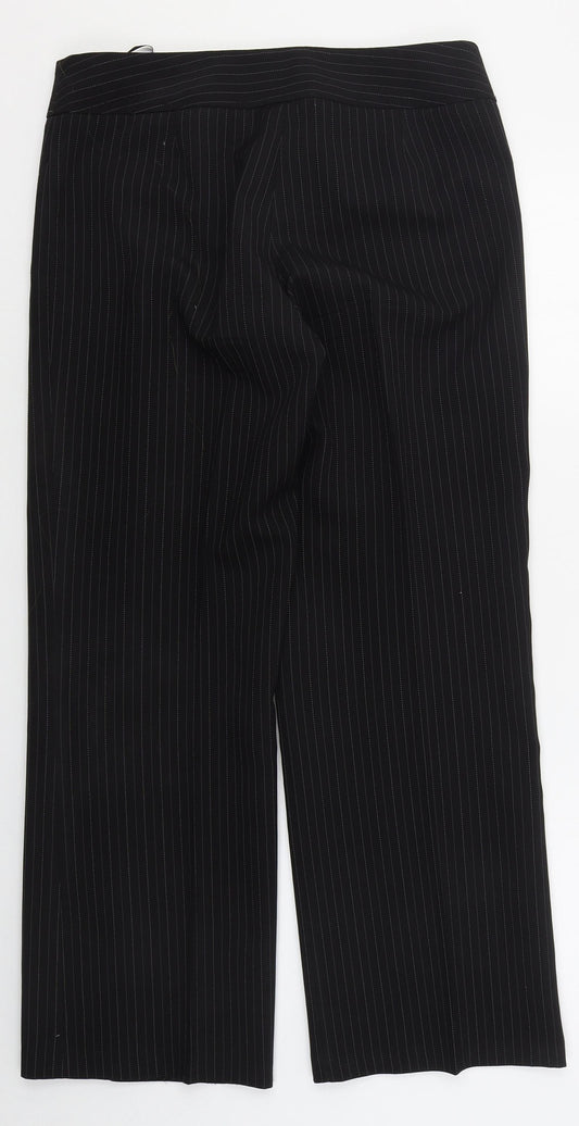 Evie Womens Black Striped Polyester Trousers  Size 12 L28 in Regular Hook & Eye